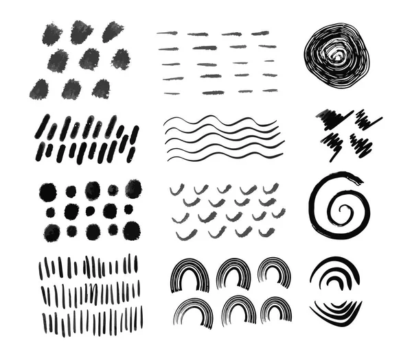 Abstract Minimalist Hand Drawn Grunge Black Ink Design Elements Set — Vetor de Stock