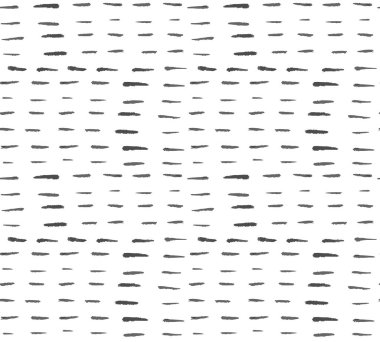 Abstract minimalist seamless pattern with hand drawn grunge black ink textured horizontal short thin dashed lines. Vector minimal monochrome black and white background with noise string