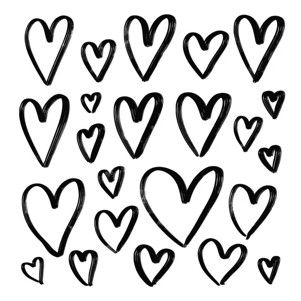 Big Set Grunge Hand Drawn Hearts Textured Black Ink Paintbrush — Vector de stock