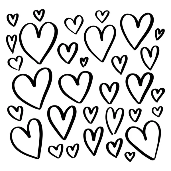 Set Hand Drawn Hearts Black Ink Paintbrush Various Heart Shapes — Stock Vector