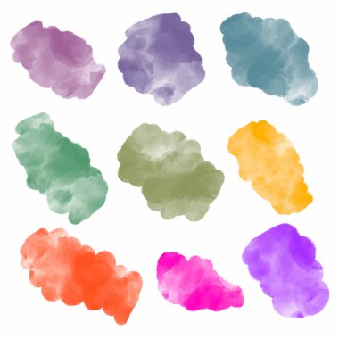 Collection of abstract watercolor organic shape blobs, irregular paint stains vector illustration isolated on white background. Random colorful fluid spot shape set