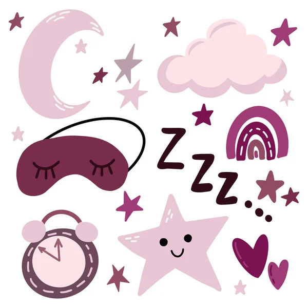 Clip Art Conjunto Buenas Noches Sueño Siesta Elementos Diseño Luna — Vector de stock