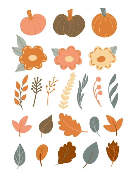 Set Hand Drawn Autumn Elements Simple Scandinavian Style Pumpkin Fall — Stock Vector