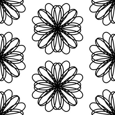 El çizimi simetrik çiçek karalama vektörü minimal tek renkli siyah beyaz arka plan ve zarif çizgili sanat çiçeği ile soyut minimalist kusursuz desen.
