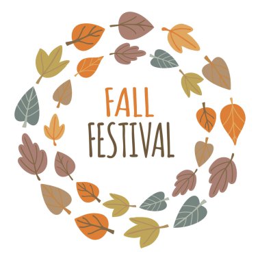Renkli yaprakları olan sonbahar çelengi yuvarlak çerçevesi. Sonbahar defne sonbahar tasarımı. Vektör illüstrasyon tebrik kartı, davetiye, afiş. Metin Harfleri Sonbahar Festivali