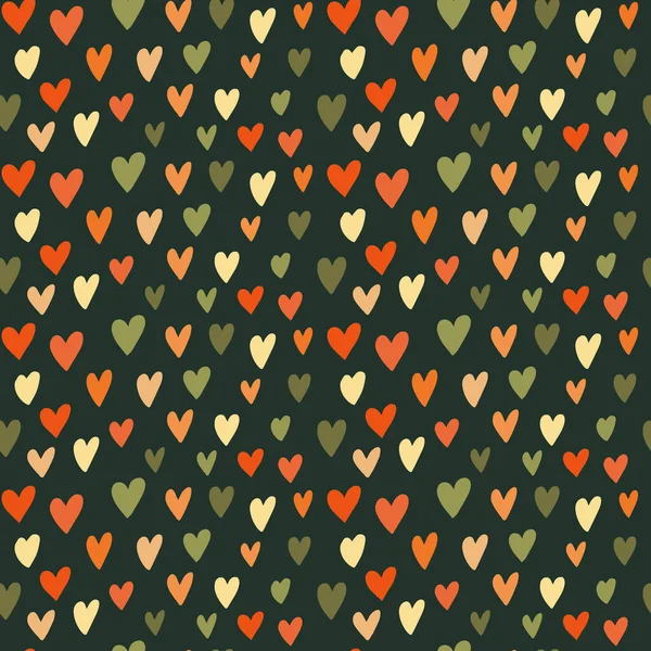 Niedliche Einfache Kindische Nahtlose Muster Mit Handgezeichneten Herbstfarben Herzen Auf — Stockvektor