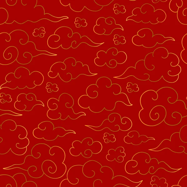 Chinese Traditional Oriental Seamless Pattern Gradient Golden Clouds Red Backgound — Stock Vector