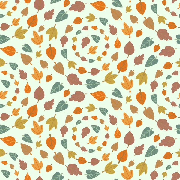 Seamless Pattern Colorful Leaves Foliage Circles Fall Woodland Forest Background — Stock Vector