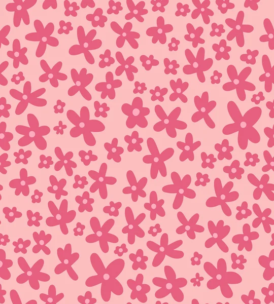 Ditsy Seamless Pattern Simple Hand Drawn Pink Flower Doodles Pink — Stock Vector