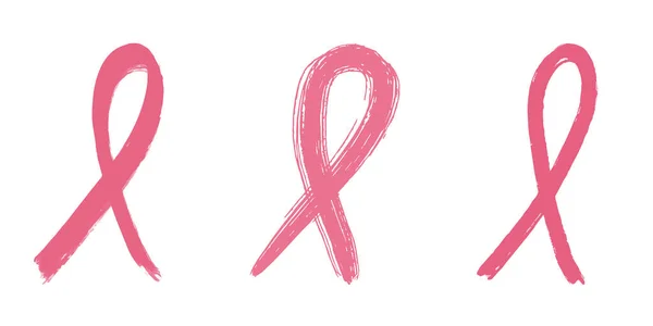Set Vari Nastro Rosa Simbolo Consapevolezza Del Cancro Seno Raccolta — Vettoriale Stock