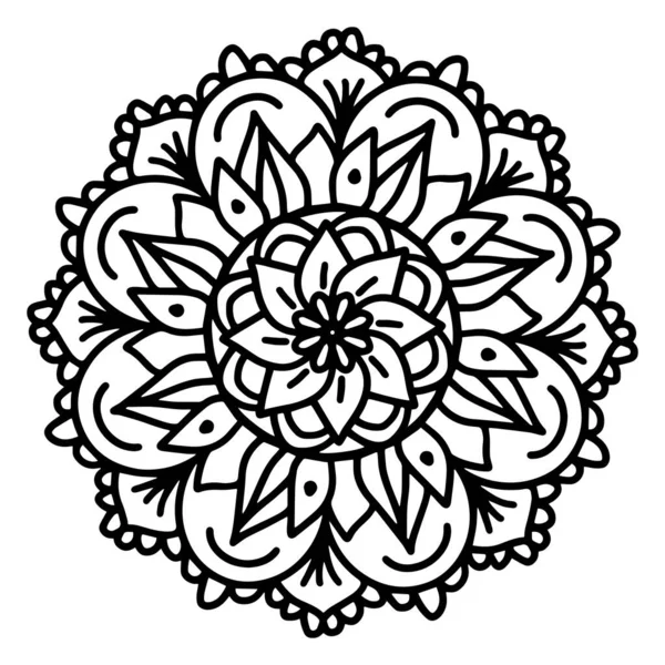 Mandala Dairesel Simetrik Deseni Doğu Motifi Siyah Çizgili Çiçek Desenli — Stok Vektör