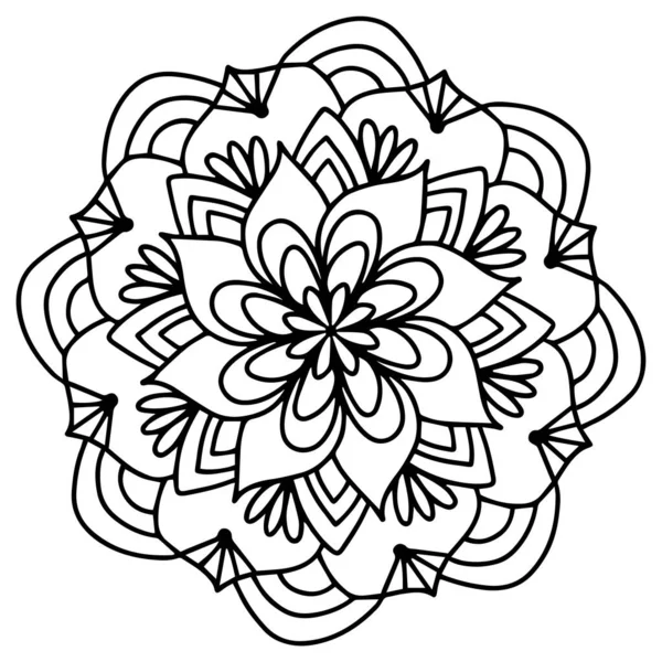 Mandala Dairesel Simetrik Deseni Doğu Motifi Siyah Çizgili Çiçek Desenli — Stok Vektör