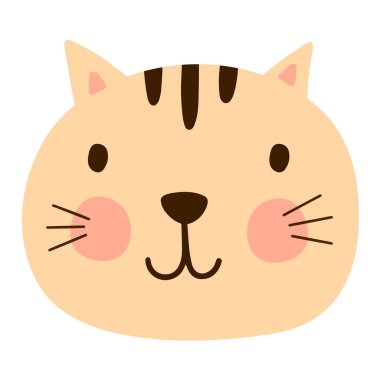 İskandinav çocuk tarzında şirin yavru kedi hayvan suratı. Tatlı çocuk kedi yavrusu karakter portresi çizimi beyaza izole edildi.