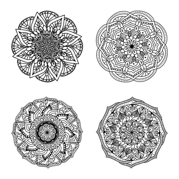 Yapımı Dekoratif Mandala Koleksiyonu Doğulu Çiçekli Dairesel Süs Seti — Stok Vektör