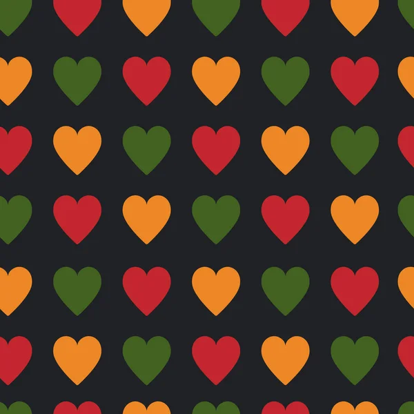 Nahtloses Muster Mit Herzen Traditionellen Afrikanischen Farben Rot Grün Gelb — Stockvektor