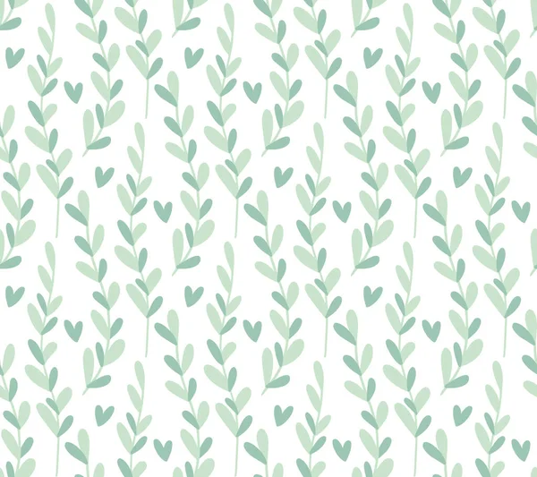 无缝图案背景与抽象手绘植物分枝轮廓 极致简约的冬季冷色调中性花卉背景 — 图库矢量图片