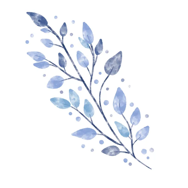 Aquarell Strukturierter Vektorzweig Mit Blauen Blättern Und Punkten Winterkranz Pflanze — Stockvektor