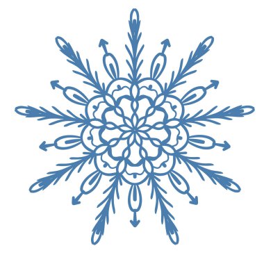 El çizimi mavi kar tanesi simgesi beyaz arkaplanda izole edilmiş. Kış tasarım elementi kar tanesi don kristal taşıyıcı illüstrasyonu