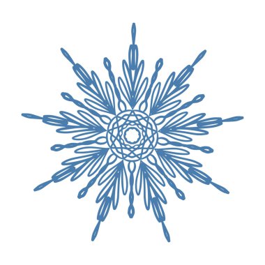 El çizimi mavi kar tanesi simgesi beyaz arkaplanda izole edilmiş. Kış tasarım elementi kar tanesi don kristal taşıyıcı illüstrasyonu