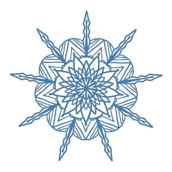 Ручной Рисунок Синий Снежинка Значок Изолирован Белом Фоне Элемент Зимнего — стоковый вектор