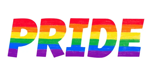 Palavra Orgulho Colorido Arco Íris Lgbtq Orgulho Gay Bandeira Cores — Vetor de Stock