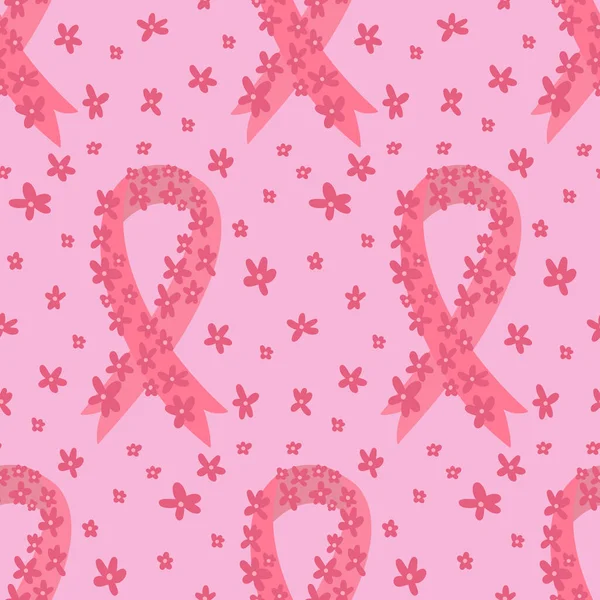 Padrão Sem Costura Com Fita Rosa Símbolo Consciência Câncer Mama —  Vetores de Stock