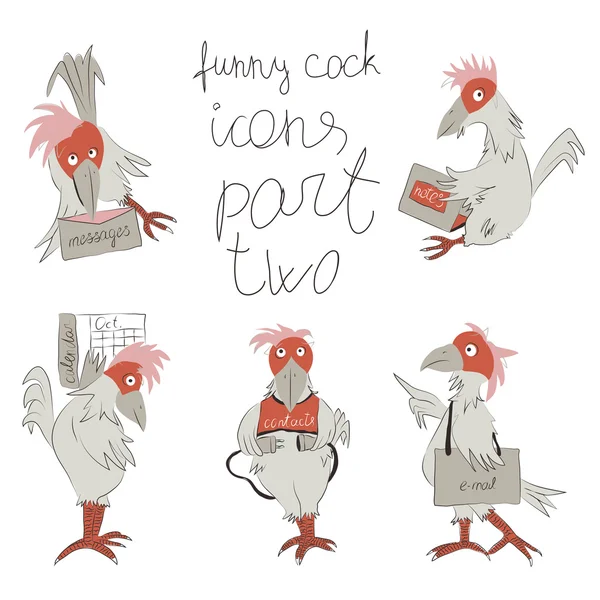 Divertido cock- iconos parte dos — Vector de stock