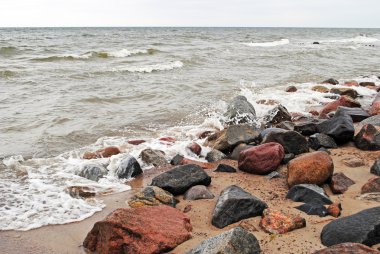 Taşlar üzerinde Baltık deniz kıyısı