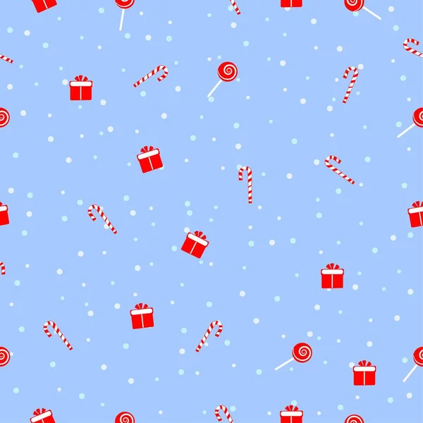 Noel 'de hediyeler, şekerler, kar taneleri, düz vektör çizimleri — Stok Vektör