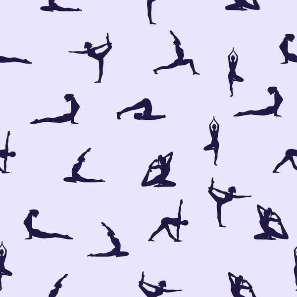 Silhouet van een meisje doen yoga, gezonde levensstijl, eenvoudige vector illustratie, naadloos patroon — Stockvector