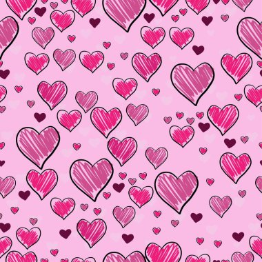 Paketleme ve kumaş için el çizimi kalpleri olan basit, şirin, pürüzsüz bir desen, basit düz vektör çizimi