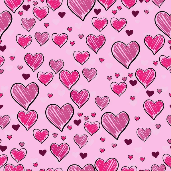Paketleme ve kumaş için el çizimi kalpleri olan basit, şirin, pürüzsüz bir desen, basit düz vektör çizimi