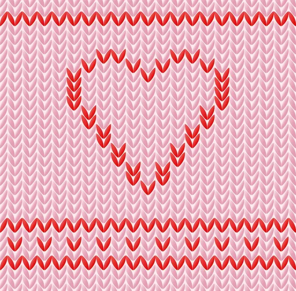 Accogliente trama a maglia con cuore rosso, modello senza cuciture, semplice illustrazione vettoriale — Vettoriale Stock