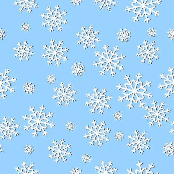 Delicate snowflakes with shade on light blue background, festive texture, seamless pattern — Stock Vector