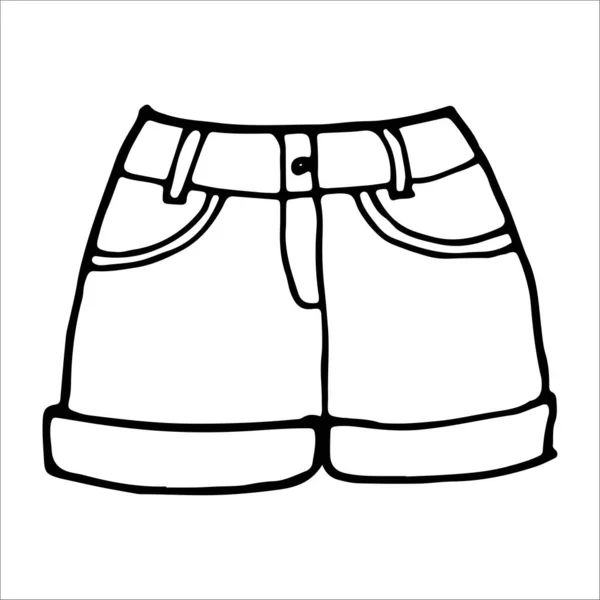 Hand drawn sketch jeans shorts. Simple vector isolated outline — Stock Vector