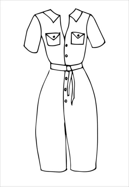 Hand drawn sketch middle dress with pockets. Simple vector isolated outline — 图库矢量图片