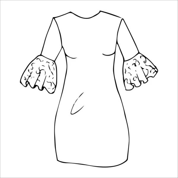 Boceto dibujado a mano delgado vestido corto. Esquema aislado vector simple — Archivo Imágenes Vectoriales