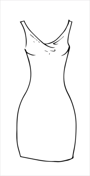 Boceto dibujado a mano delgado vestido corto. Esquema aislado vector simple — Archivo Imágenes Vectoriales