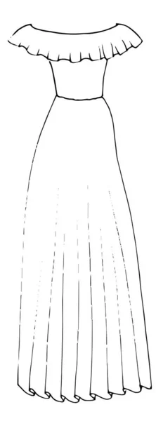 Середня Сукня Воронкою Тканини Рука Намальована Модний Ескіз Проста Плоска — стоковий вектор