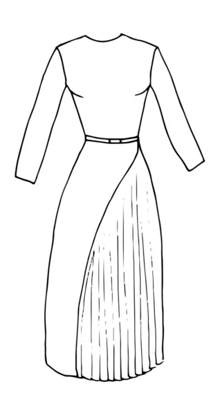 Dibujo Dibujado Mano Medio Vestido Plisado Esquema Aislado Vector Plano — Archivo Imágenes Vectoriales