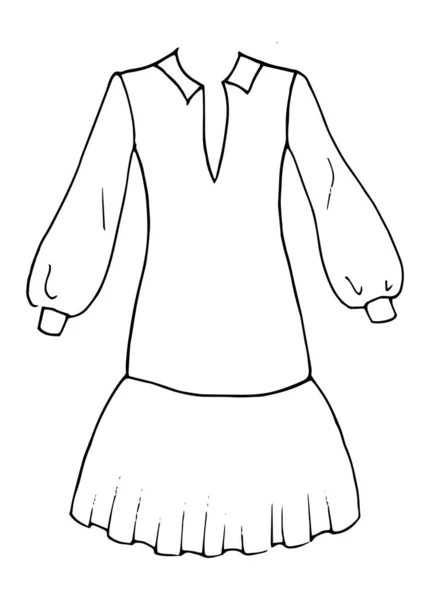 Vestido Medio Con Volantes Tela Dibujo Moda Dibujado Mano Ilustración — Vector de stock