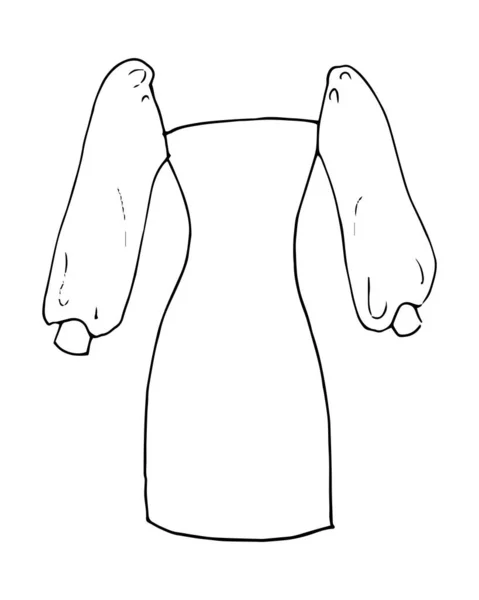 Vestido Medio Con Tela Mangas Linterna Bosquejo Moda Dibujado Mano — Archivo Imágenes Vectoriales