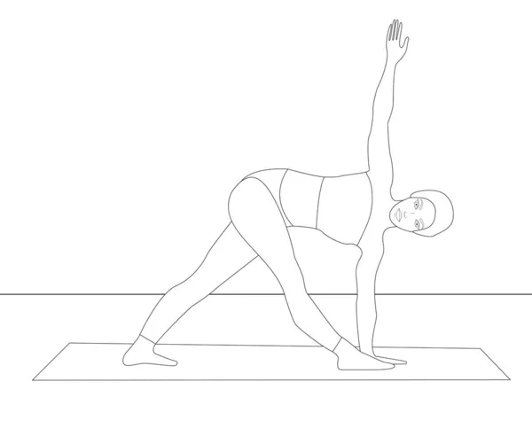 Ung Kvinna Gör Yoga Stroke Ritning Målarbok Sida Asana Enkel — Stock vektor