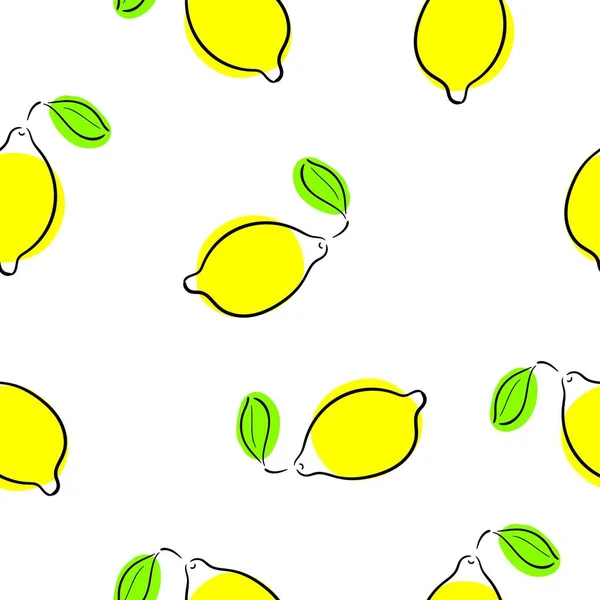 Leuchtend Gelbe Zitronen Mit Einem Strich Zeichnungsstil Einfache Flache Nahtlose — Stockvektor