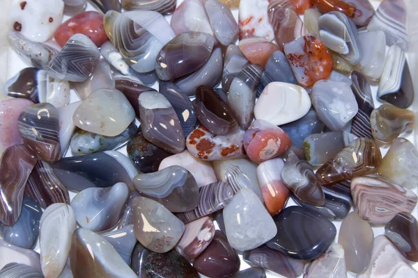 Ágata natural, vários tipos e cor, gemas coleção mineral como fundo natural agradável — Fotografia de Stock