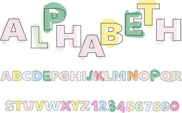 Handritat alfabet i en rå, primitiv stil slumpmässiga pastellfärger. Enkel vektor illustration — Stock vektor