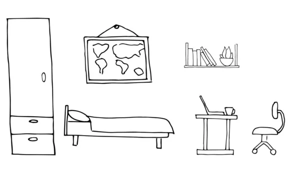 Colegial, adolescente o espacio estudiantil, dibujado a mano, de vuelta a la escuela, ilustración simple vector plano — Vector de stock