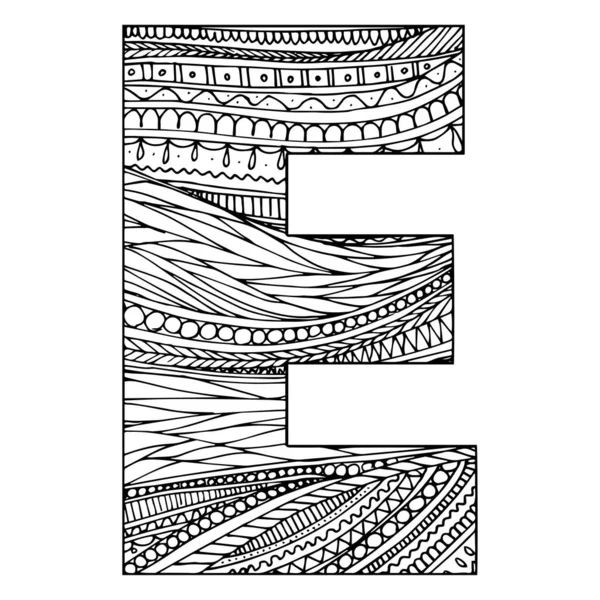 Zentangle Alfabeto Estilizado Letra Mão Branca Preta Doodle Desenhado Padrão — Vetor de Stock