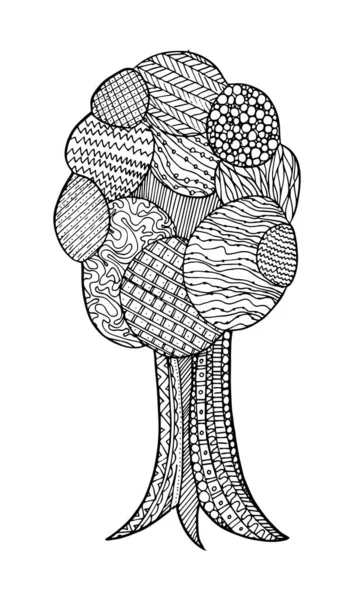 Doodle Σουρεαλιστική Φαντασία Μαλακό Στρογγυλό Δέντρο Χρωματίζοντας Σελίδα Για Ενήλικες — Διανυσματικό Αρχείο