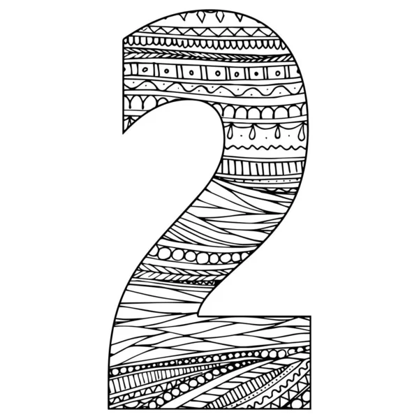 Zentangle Alfabeto Estilizado Numeral Mão Branca Preta Desenhada Doodle Padrão —  Vetores de Stock